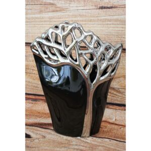 Keramická váza - vzor strom - stříbrno-černá (v. 29cm, p. 7,5cm) moderní stylu