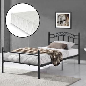 [en.casa] Kovová postel "Florenz" HTMB-120BM s matrací a roštem 120 x 200 cm černá