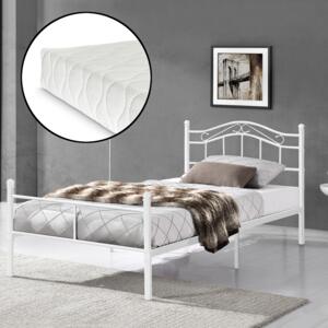 [en.casa] Kovová postel "Florenz" HTMB-120WM s matrací a roštem 120 x 200 cm bílá
