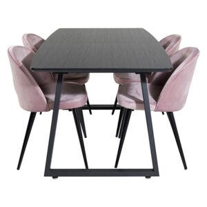 Inca Velvet stolová souprava černá / růžová
