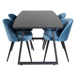 Inca Velvet stolní souprava černá / modrá