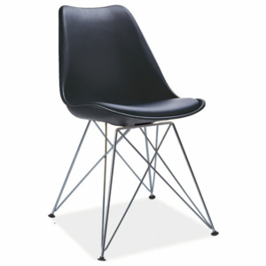 Jídelní plastová židle v černé barvě na kovové konstrukci KN362