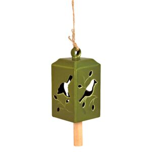 Esschert design Zvonek keramický zelený s ptáčkem 3