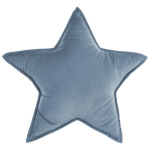 Dekorační polštář ve tvaru hvězdy je vyroben z polyesteru modré barvy