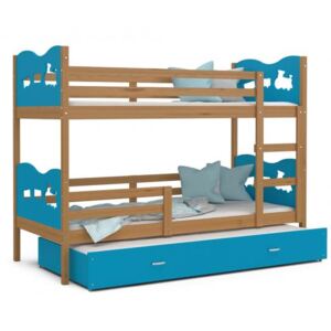 DOBRESNY Dětská patrová postel MAX 3 80x190 cm s olše konstrukcí v modré barvě s vláčky