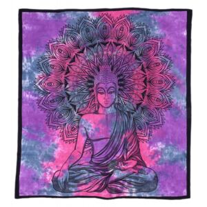 Přehoz na postel, Buddha, růžovo-šedá batika, černý tisk, 200x220cm