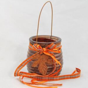 DEKORACEASTYL Skleněný svícen s mašlí a javorovým listem oranžový 12HG16657-5750C