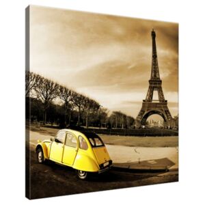 Obraz na plátně Žlutý automobil před Eiffelovou věží 30x30cm 1419A_1AI