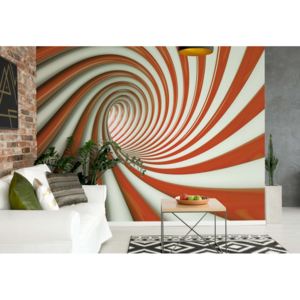 Fototapeta - 3D Swirl Tunnel Orange And White Vliesová tapeta - 250x104 cm
