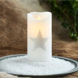 Led bílá svíčka Sara s motivem stříbrné hvězdy