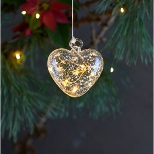 LED světelná dekorace zasněžené srdce, 8 cm