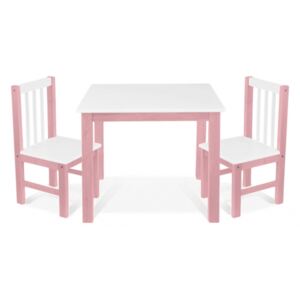 BABY NELLYS Dětský nábytek - 3 ks, stůl s židličkami - růžová, bílá, A/07