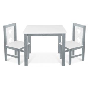 BABY NELLYS Dětský nábytek - 3 ks, stůl s židličkami - šedá, bílá, C/05