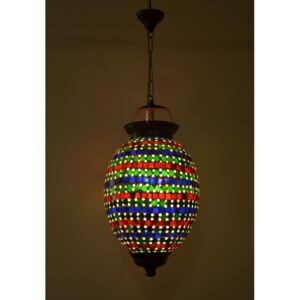 Sanu Babu Skleněná oválná mozaiková lampa, červeno-zeleno-modrá, ruční práce, 25x40cm