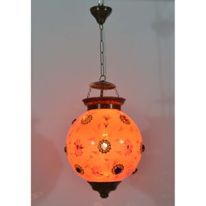 Sanu Babu Kulatá skleněná lampa zdobená barevnými kameny, růžová, ruční práce, 25x35cm