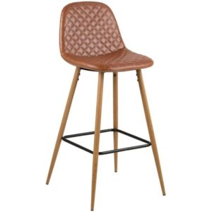 SCANDI Hnědá koženková barová židle Wanda 73 cm s dubovou podnoží
