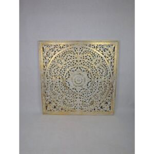 Závěsná dekorace Mandala zlatá, 110x110 cm, ruční práce, exotické dřevo