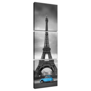 Obraz na plátně Modré auto před Eiffelovou věží 30x90cm 1804A_3V