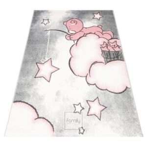 Šedě růžový koberec do dětského pokoje pro holčičku macík