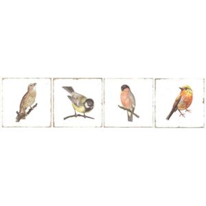 Fabresa Ceramica Forli Birds Decor Mix lesklý bílý postaršený obklad s dekorem ptáčků