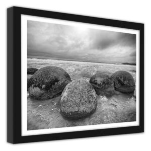 CARO Obraz v rámu - Boulder On The Beach 40x30 cm Černá