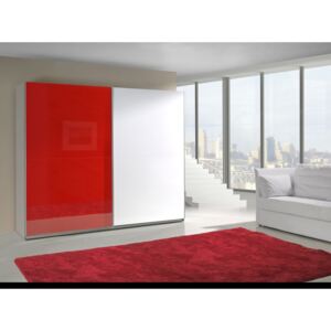 Dvoubarevná šatní skříň Toni 15, Barva: bílá / červený lesk + bílý lesk