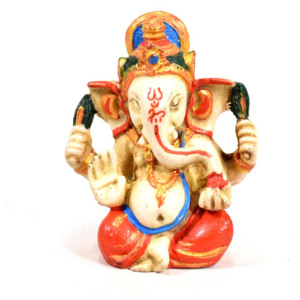 Ganesh, bílý, ručně malovaný, pryskyřice, 8cm