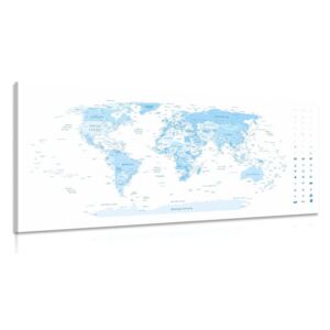 Obraz detailní mapa světa v modré barvě