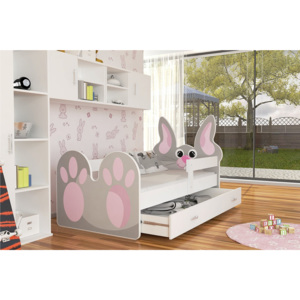 Dětská postel ZAJOCH + matrace + rošt ZDARMA, 140x80, bílá/VZOR 01 růžový