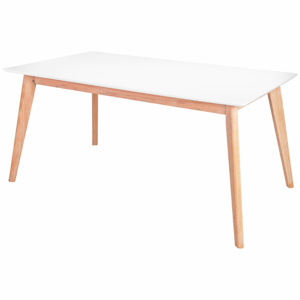 Jídelní stůl 160x90 cm v bílé barvě s podnoží v dekoru dub DO189