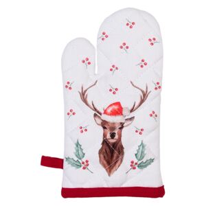 Kuchyňská bavlněná chňapka Holly Christmas s jelenem - 12*21 cm