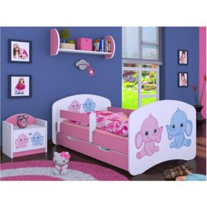 Dětská postel se šuplíkem 180x90cm SLONÍCI - růžová