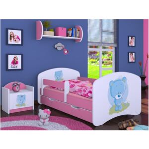 Dětská postel se šuplíkem 180x90cm MODRÝ MEDVÍDEK - růžová