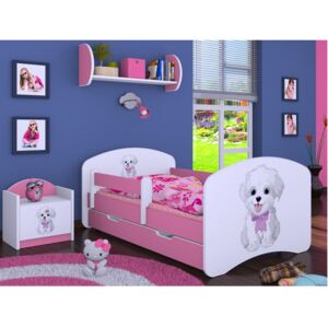 Dětská postel se šuplíkem 180x90cm VESELÝ PEJSEK - růžová