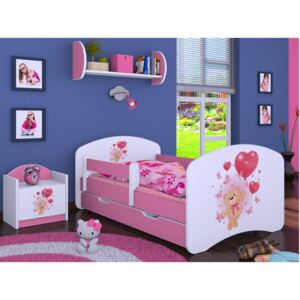 Dětská postel se šuplíkem 160x80cm MEDVÍDEK S BALONKY - růžová