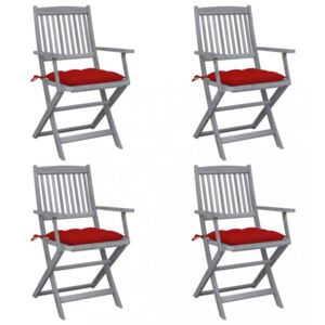 Skládací zahradní židle s poduškami 4 ks akácie Dekorhome Červená