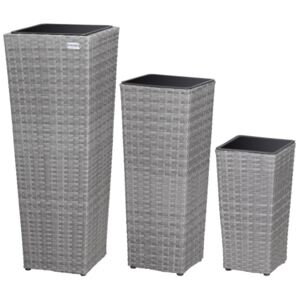 Ratanový květináč BEN02 sada 3 kusy šedá výška 40cm 60cm 80cm