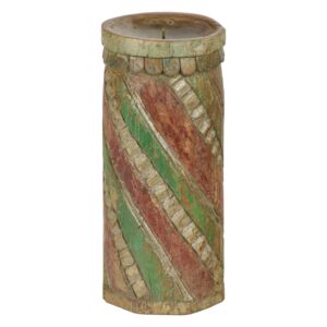 Sanu Babu Dřevěný svícen ze starého teakového sloupu, 18x18x38cm