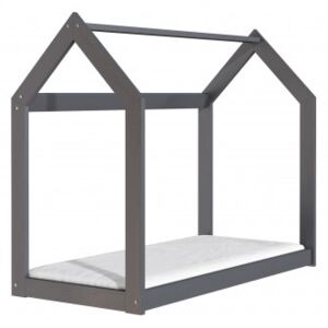 ČistéDřevo Dřevěná postel domeček 160 x 80 cm šedá + rošt