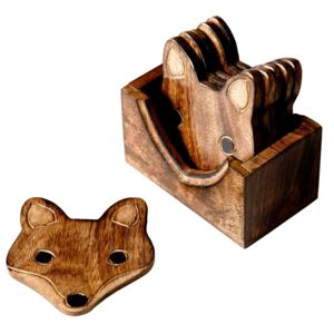 Sass & Belle Dřevěné podtácky ve tvaru lišky Fox 6ks