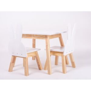 ELIS DESIGN Set rostoucího nábytku (stoleček + 2 židličky) zajíc barva: lakované nohy, bílé desky