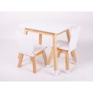 ELIS DESIGN Set rostoucího nábytku (stoleček + 2 židličky) medvídek barva: lakované nohy, bílé desky