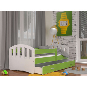 Dětská postel ŠTÍSTKO barevná + matrace + rošt ZDARMA, 140x80, bílá/zelená