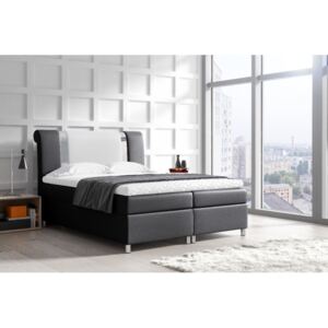 Moderní čalouněná postel Marika s úložným prostorem černá + bílá eko kůže 180 x 200 + topper zdarma
