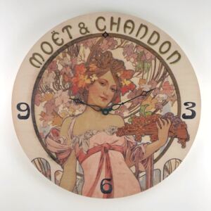 Dřevěné hodiny Mucha - Moet & Chandon | Light