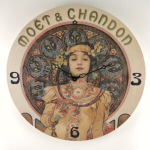 Dřevěné hodiny Mucha - Moet & Chandon | Dark