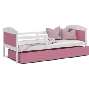 Dětská postel se šuplíkem MATTEO - 190x80 cm - růžovo-bílá