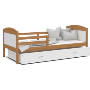 Dětská postel se šuplíkem MATTEO - 190x80 cm - bílá/olše