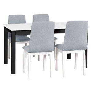 Rozkládací stůl se 4 židlemi - AL05, Barva dřeva: bílá-L, Potah: 11 - Inari 96, Barvy nožiček: černá, Barvy nožiček: Bíla