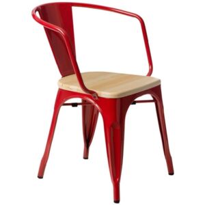 Jídelní židle Tolix 45 s područkami, červená/borovice